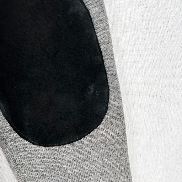 MINNIE ROSE Sweater Women S Gray Merino V-neck Long Sleeve Leather Elbow Patch - Picture 7 of 12